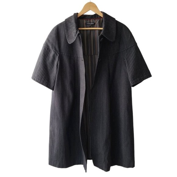 Mario Serrani wool blend black & gray pinstripe short sleeve cape coat sz 14 - Picture 3 of 9